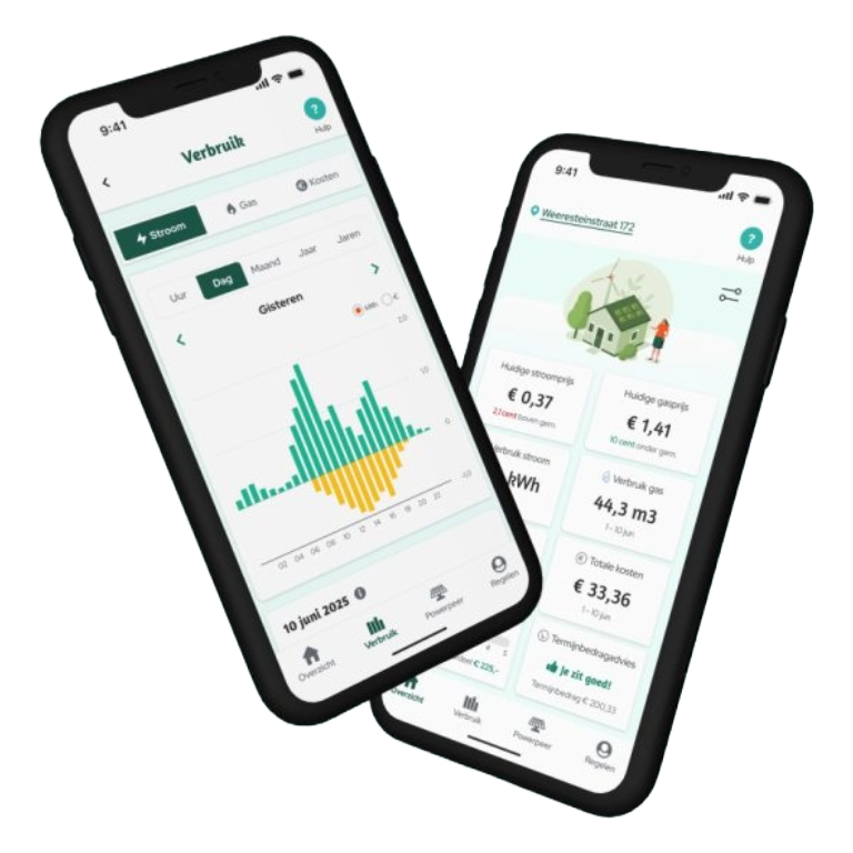 Powerpeers app op twee smartphones